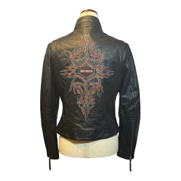 Harley-Davidson Jackets & Blazers - Harley-Davidson Black Leather Motorcycle Jacket with Aztec Design Size Medium C1